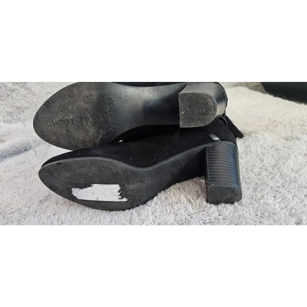 Isaac‎ Mizrahi Scooter Black Suede Leather High Ankle Heeled Boots Womens 6.5M